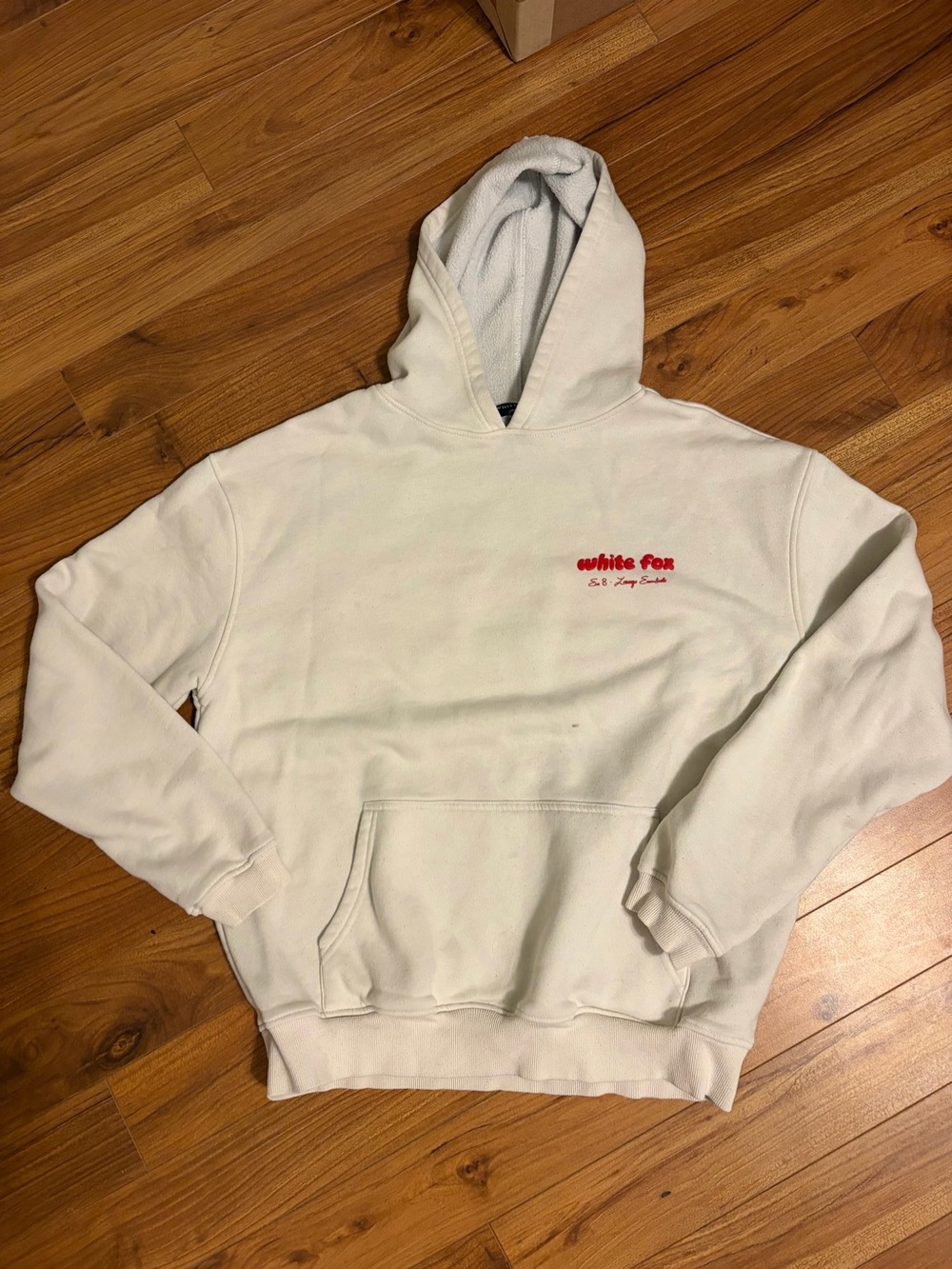 White Fox Boutique White Hoodie with Red Logo